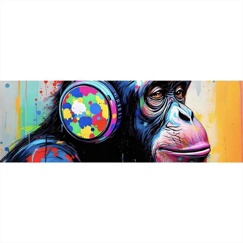 Leinwandbild Affe mit Kopfhörer Graffiti Panorama