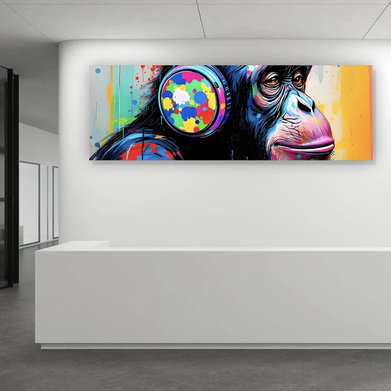 Poster Affe mit Kopfhörer Graffiti Panorama