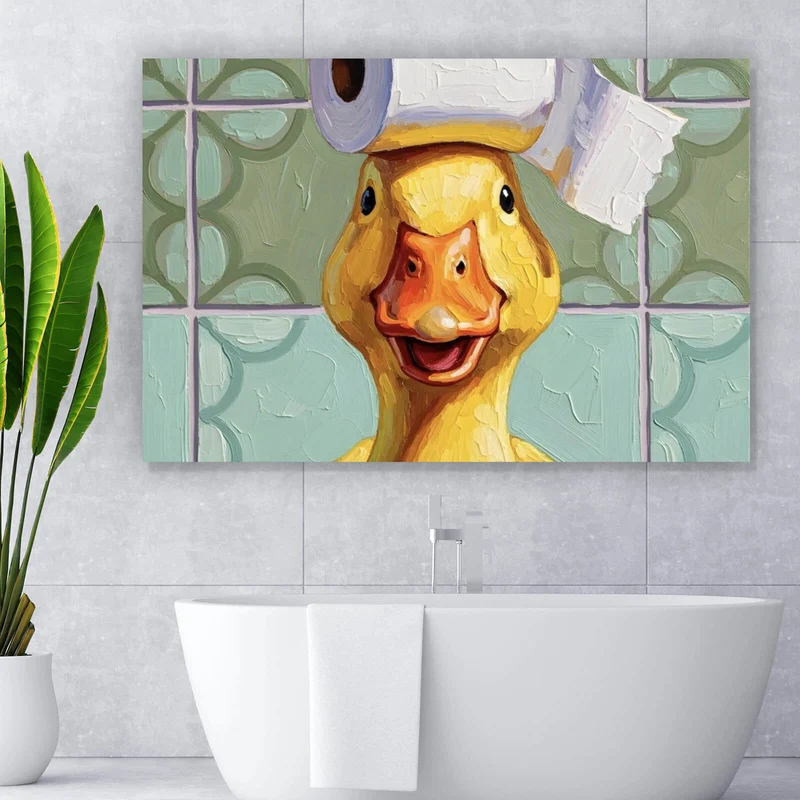 Acrylglasbild Lustige Ente im Badezimmer Querformat