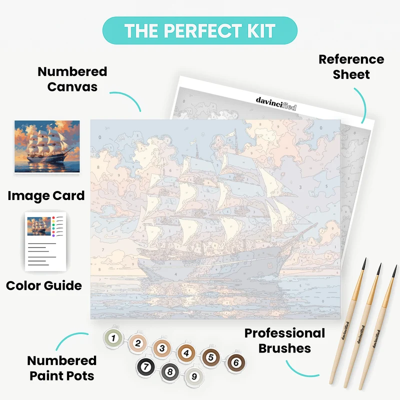 Majestic Sailing Ship at Sunset - Paint by Numbers Kit
