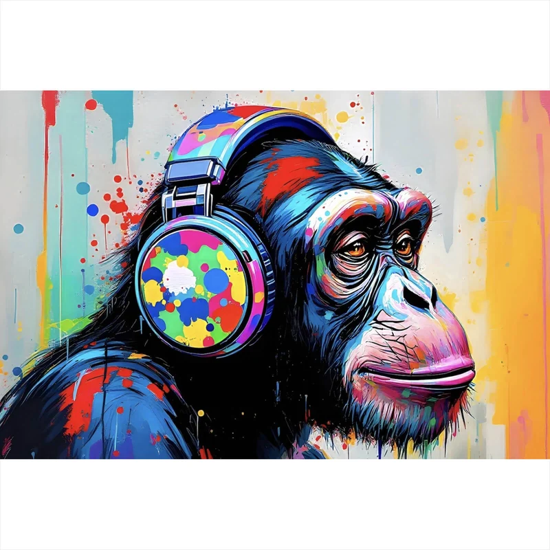 Leinwandbild Affe mit Kopfhörer Graffiti Querformat