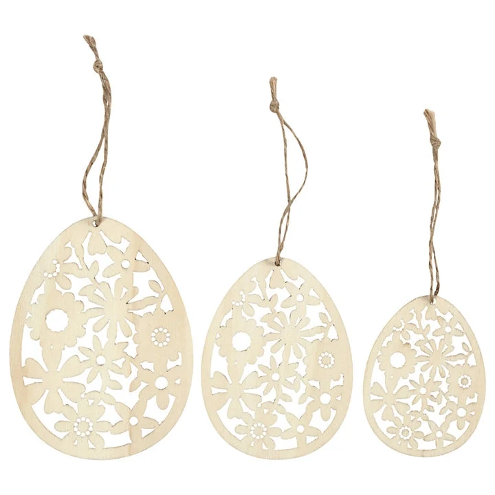 Wooden Ornaments, Eggs, Set of 3