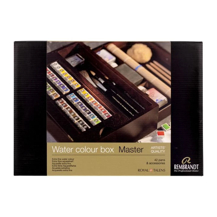 Rembrandt Master Luxury Wooden Watercolor Case, 42 Half Pans and 14 Accessories