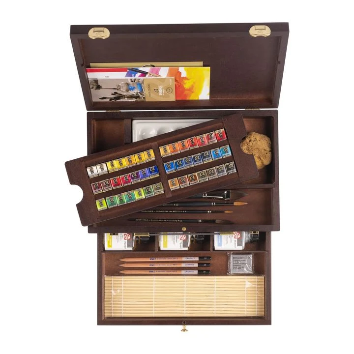 Rembrandt Master Luxury Wooden Watercolor Case, 42 Half Pans and 14 Accessories