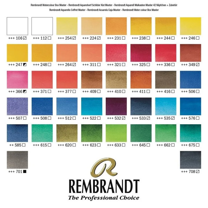 Rembrandt Master Luxury Wooden Watercolor Case, 42 Half Pans and 14 Accessories