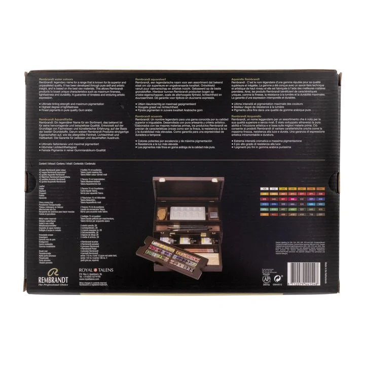Rembrandt Master Luxury Wooden Watercolor Case, 42 Half Pans and 14 Accessories