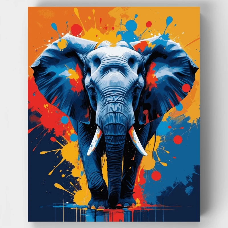 Vibrant Elephant Splash Art - Paint by Numbers Kit