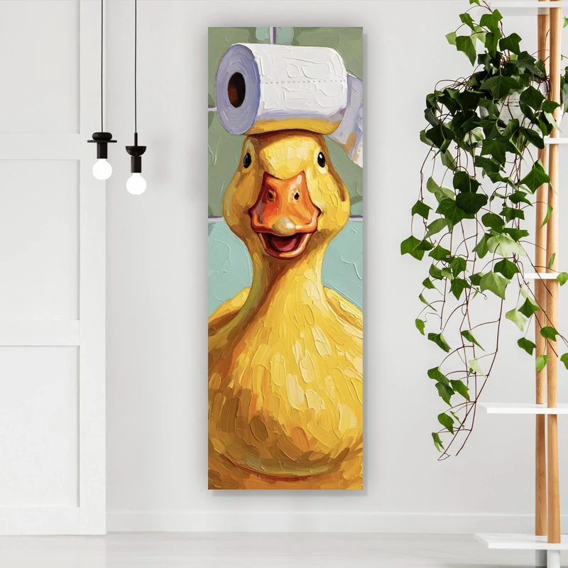 Aluminiumbild Lustige Ente im Badezimmer Panorama Hoch