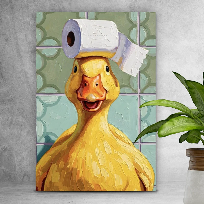 Acrylglasbild Lustige Ente im Badezimmer Hochformat