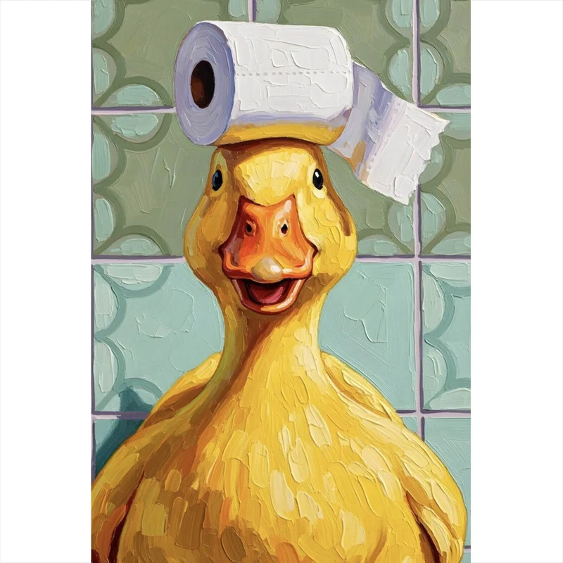 Leinwandbild Lustige Ente im Badezimmer Hochformat