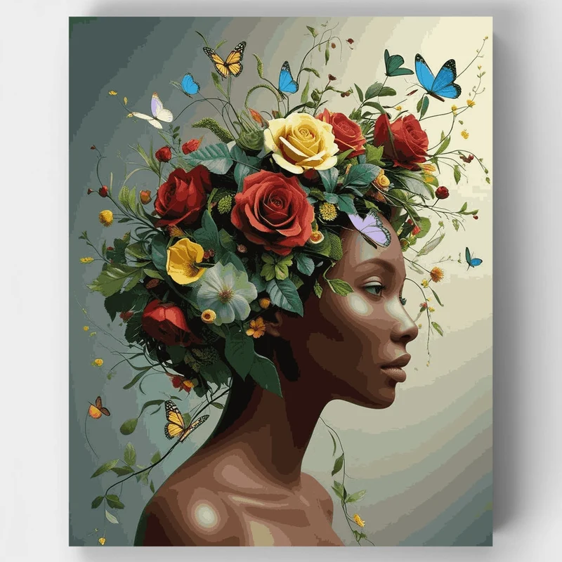 Floral Portrait Woman with Butterflies - Paint by Numbers Kit