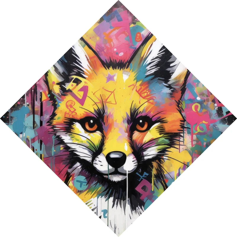 Aluminiumbild Fuchs Graffiti Raute