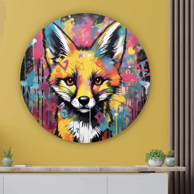 Aluminiumbild gebürstet Fuchs Graffiti Kreis