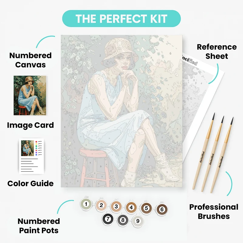 Vintage Woman in Blue Dress - Paint by Numbers Kit