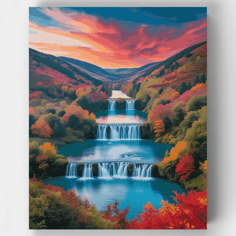 Plitvice Lakes Autumn Waterfalls - Paint by Numbers Kit