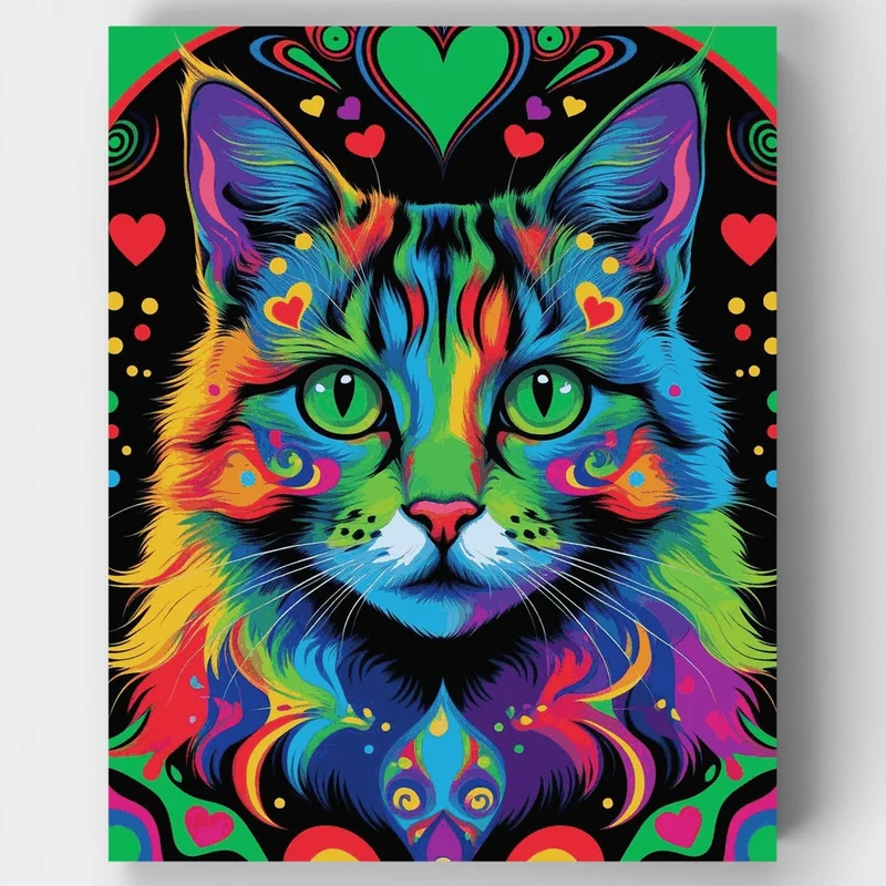 Psychedelic Rainbow Cat Mandala - Paint by Numbers Kit
