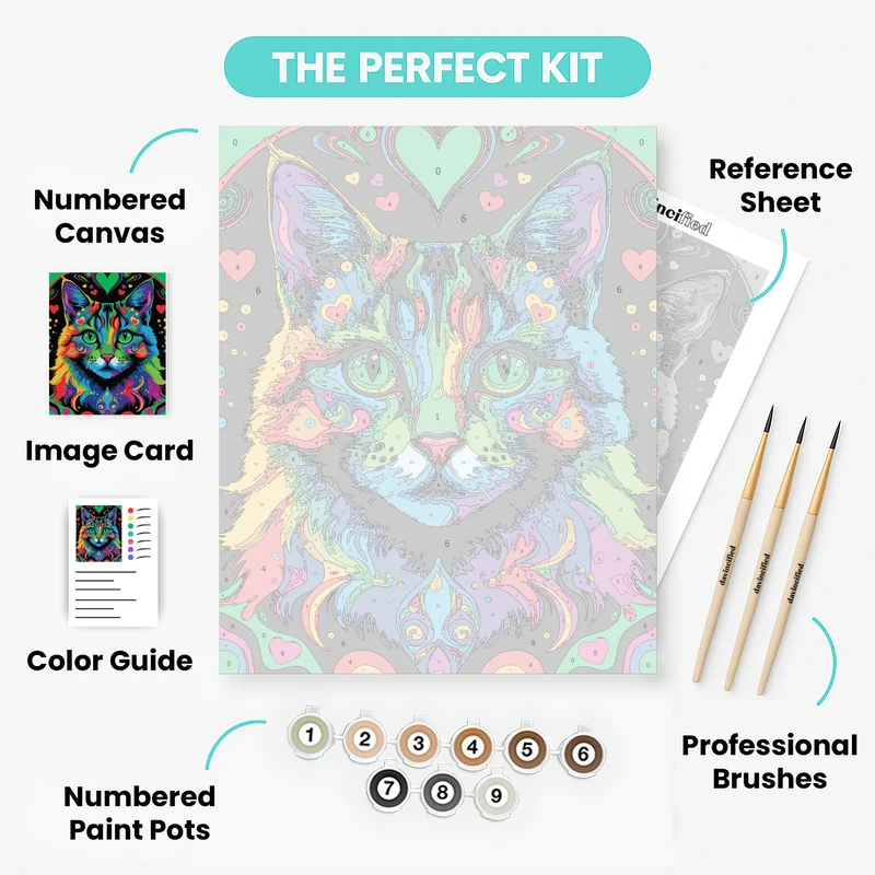 Psychedelic Rainbow Cat Mandala - Paint by Numbers Kit