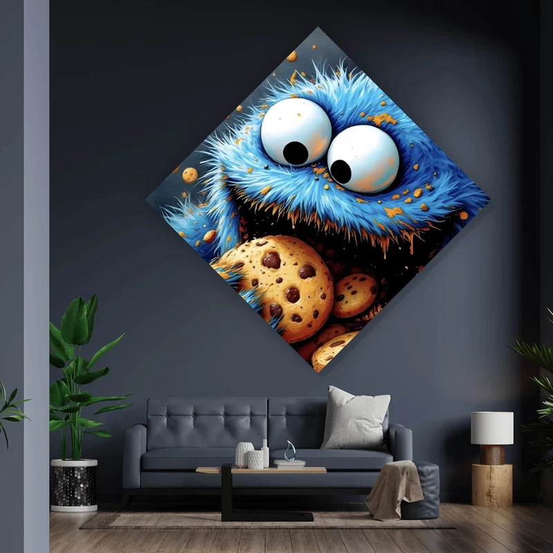 Poster Lustige Figur isst Kekse Raute