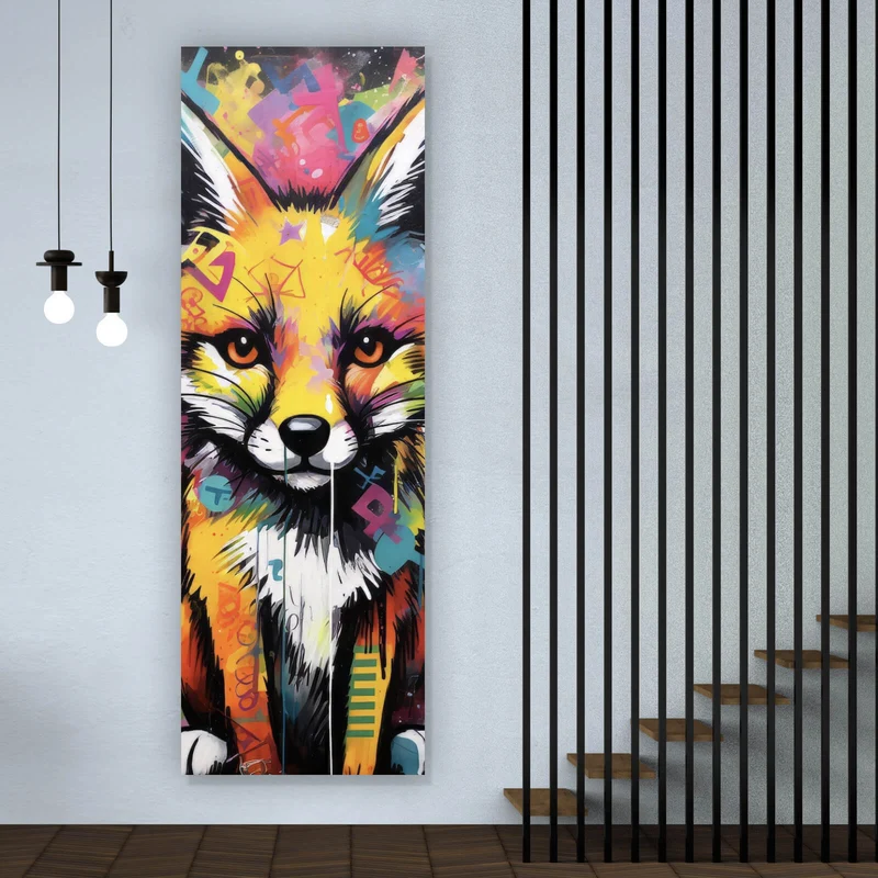 Aluminiumbild gebürstet Fuchs Graffiti Panorama Hoch