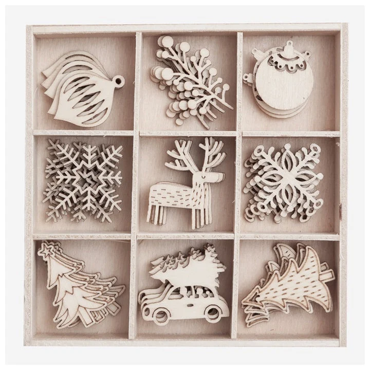 Wooden Christmas Cutouts, Set of 45