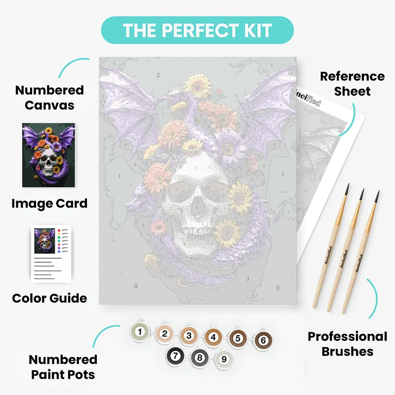 Purple Dragon with Skull and Flowers - Paint by Numbers Kit