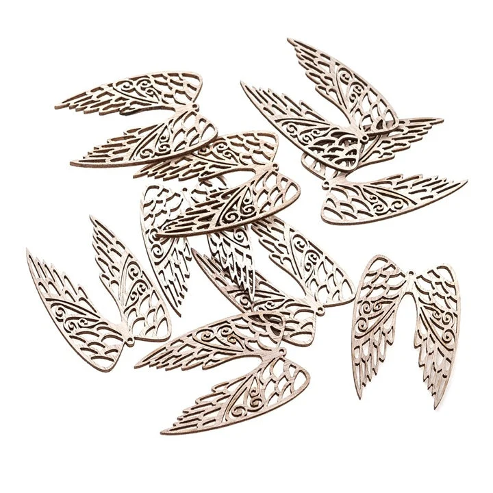 Wooden Wings, 6 cm, Set of 9