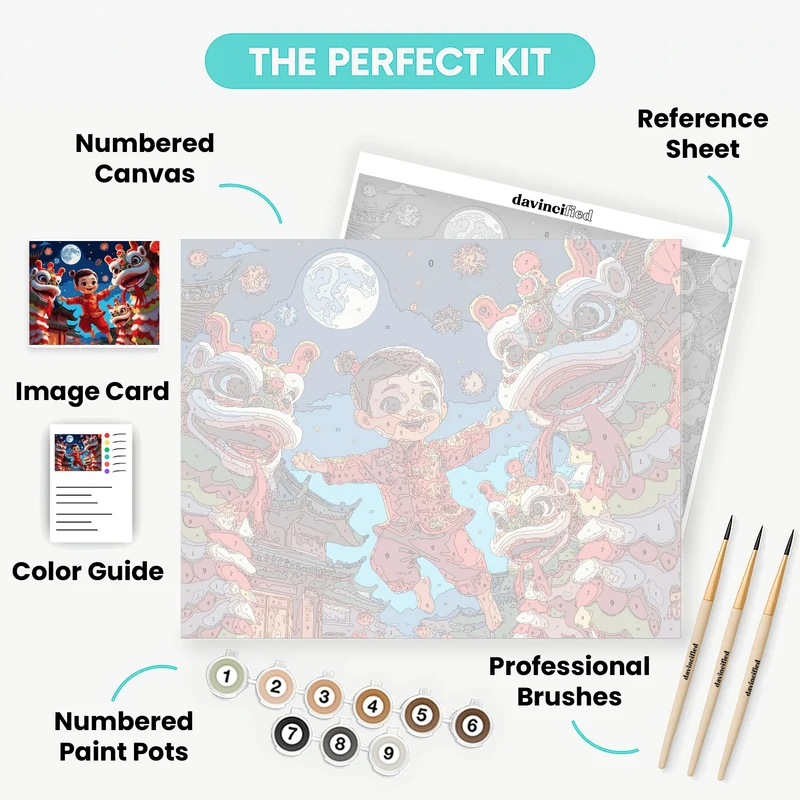 Chinese New Year Lion Dance Celebration - Paint by Numbers Kit