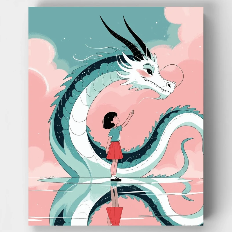 Girl and Dragon Friendship - Paint by Numbers Kit
