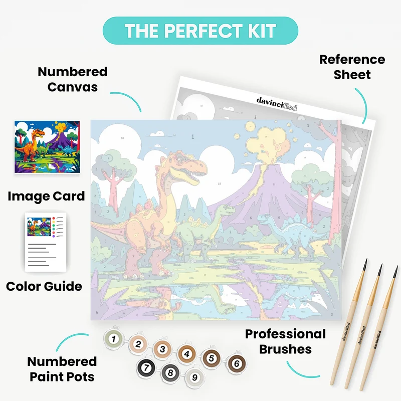 Colorful Dinosaur Adventure Scene - Paint by Numbers Kit