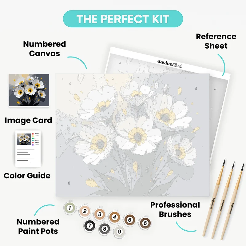 White Daisy Bouquet Abstract Art - Paint by Numbers Kit