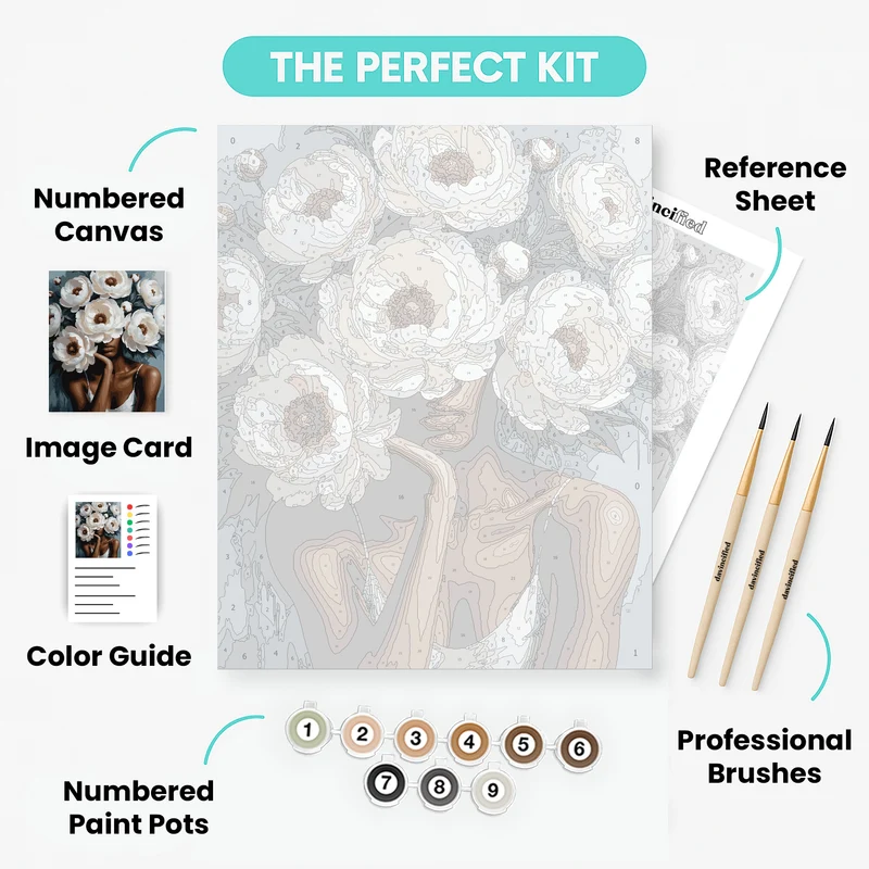 Elegant White Peonies Portrait - Paint by Numbers Kit