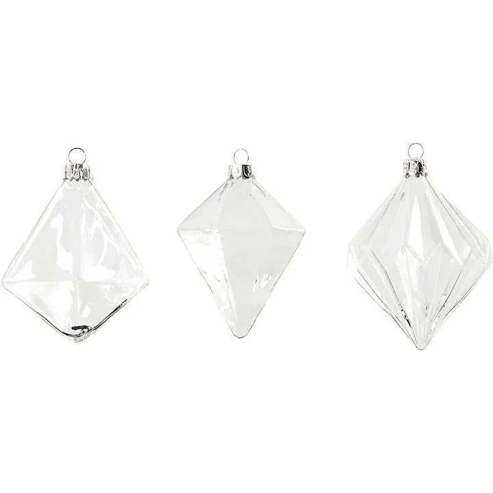 Glass Christmas Ornaments, Set of 3
