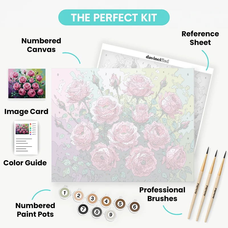 Pink Roses Abstract Floral Bouquet - Paint by Numbers Kit