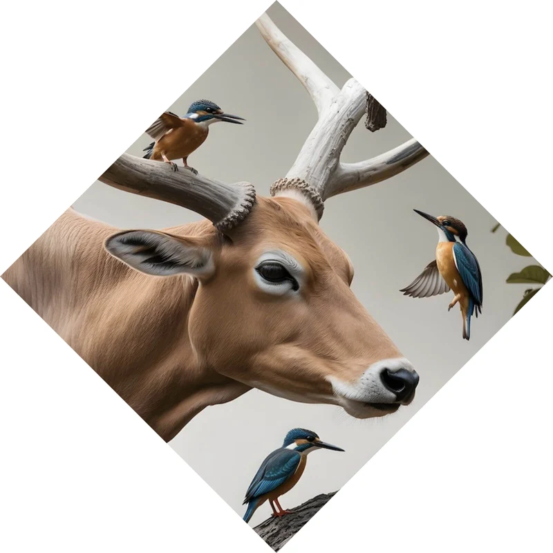 Leinwandbild Hirsch Vögel Kunstwerk Raute