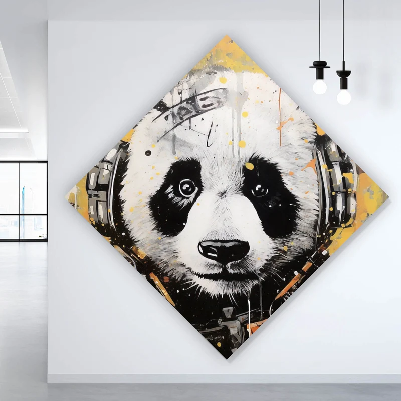 Leinwandbild Panda musikalisch mit Kopfhörern Raute