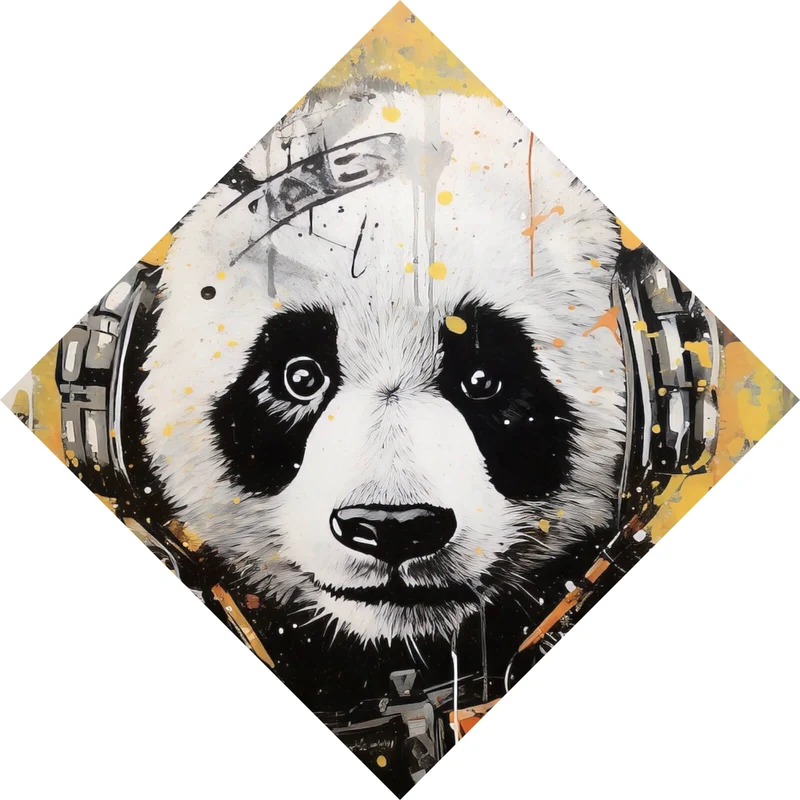 Poster Panda musikalisch mit Kopfhörern Raute
