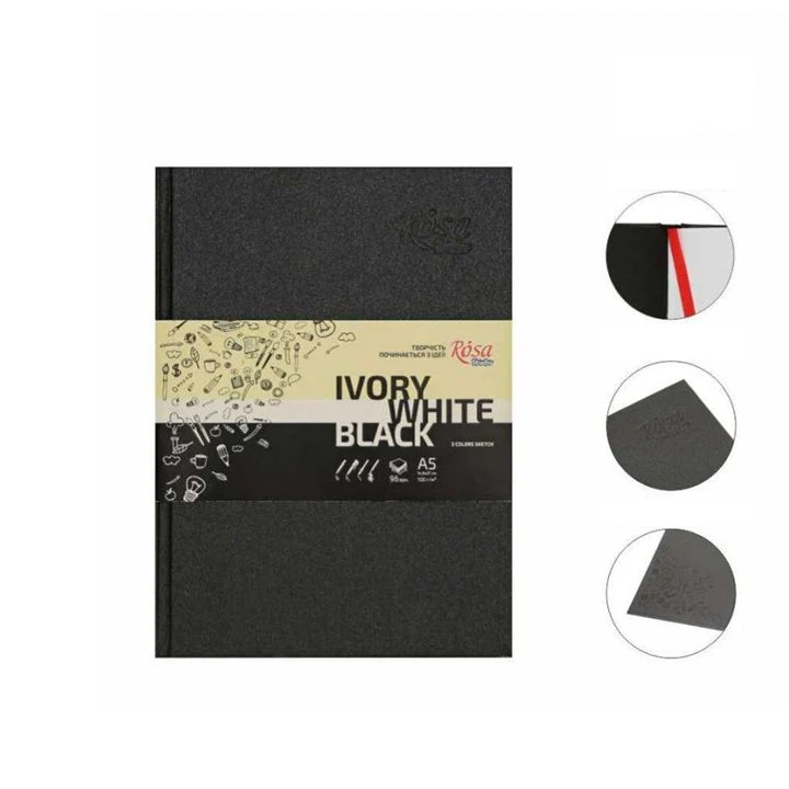 Rosa Studio Ivory Sketch Pad, White and Black Pages, A5