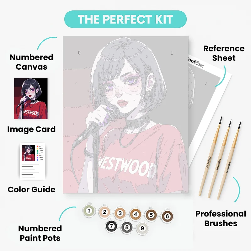 Anime Singer Girl with Microphone - Paint by Numbers Kit