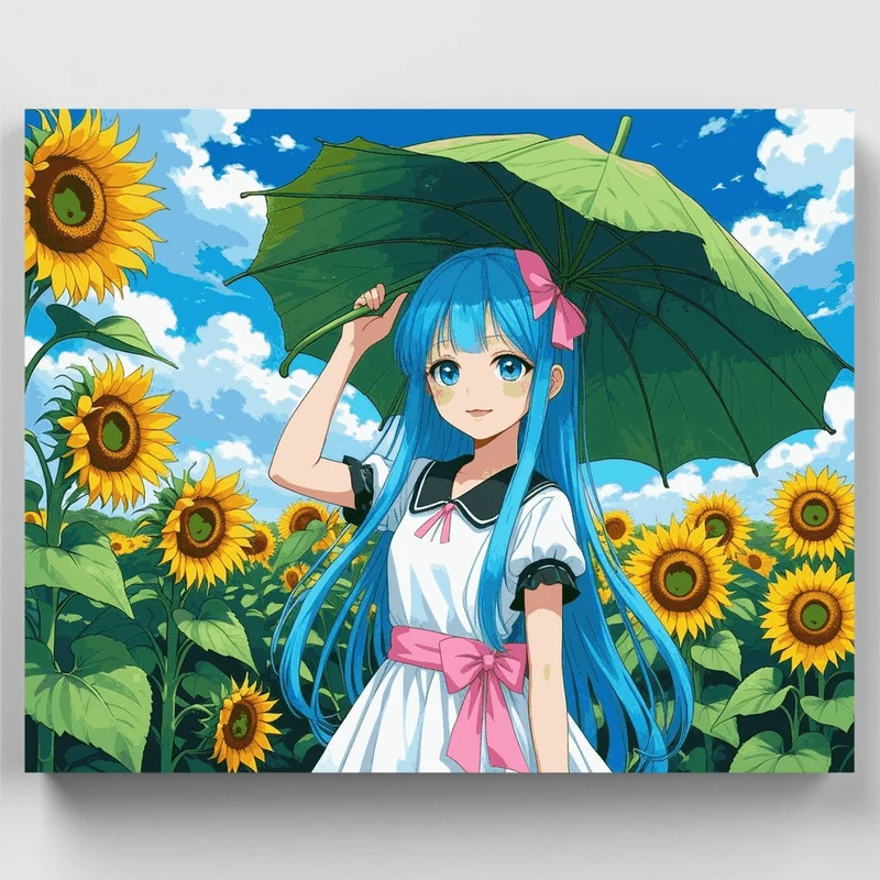 Anime Girl with Sunflowers - Paint by Numbers Kit