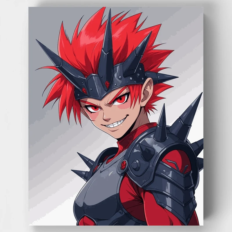 Anime Warrior with Red Hair and Spiky Armor - Paint by Numbers Kit