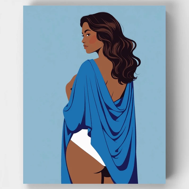 Elegant Woman in Blue Drape - Paint by Numbers Kit