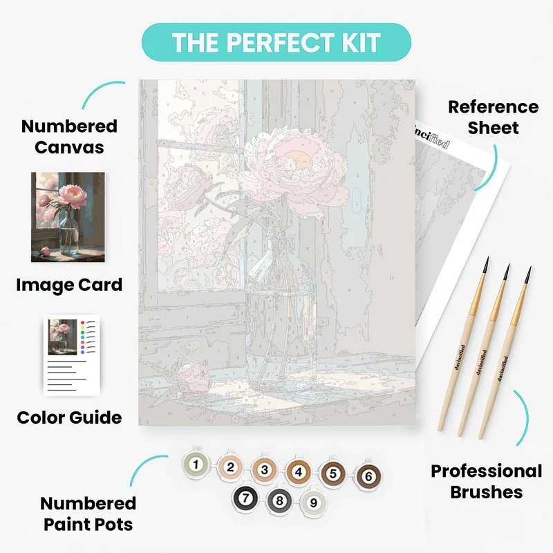 Pink Peonies by Window - Paint by Numbers Kit