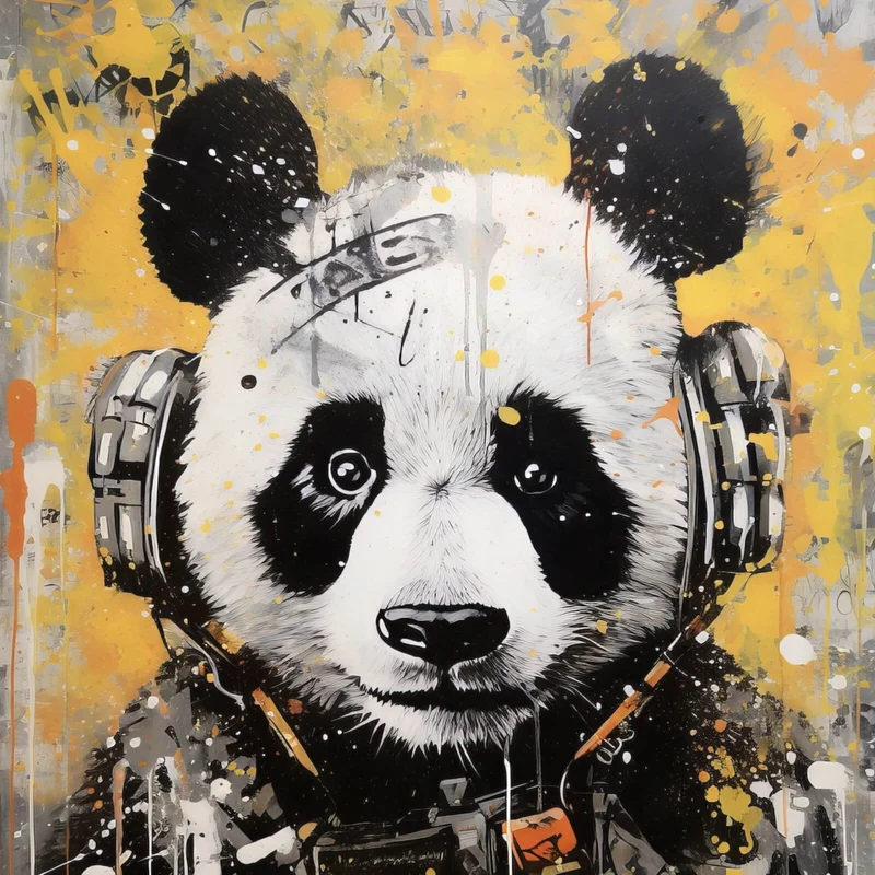 Poster Panda musikalisch mit Kopfhörern Quadrat