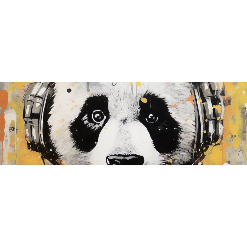 Aluminiumbild gebürstet Panda musikalisch mit Kopfhörern Panorama