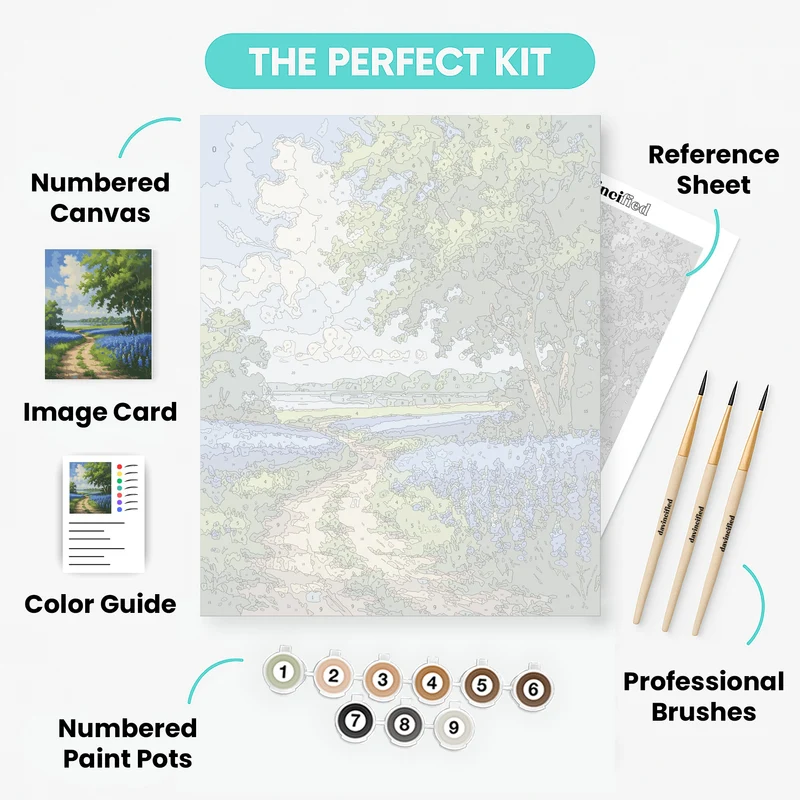 Bluebonnet Trail Through Spring Meadow - Paint by Numbers Kit
