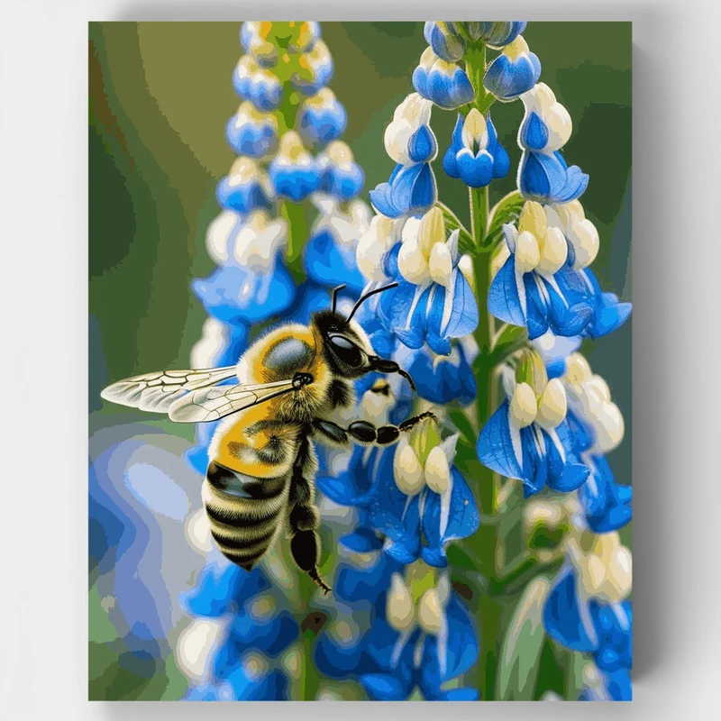 Bee on Blue Lupine Flowers - Paint by Numbers Kit