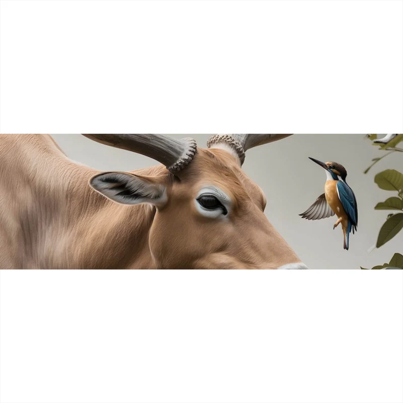 Spannrahmenbild Hirsch Vögel Kunstwerk Panorama