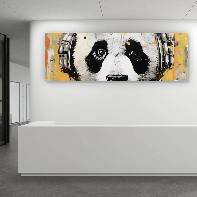 Poster Panda musikalisch mit Kopfhörern Panorama