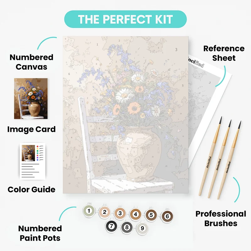 Wildflower Bouquet on Rustic Chair - Paint by Numbers Kit