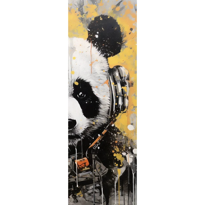 Poster Panda musikalisch mit Kopfhörern Panorama Hoch